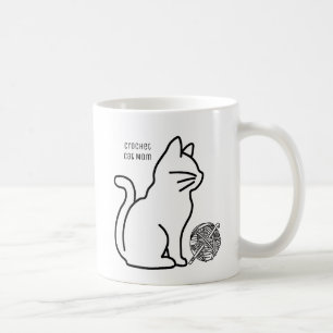 Mug Crochet Chat Maman Line Art