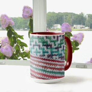 Mug Crochet multicolore Motifs marron et blanc
