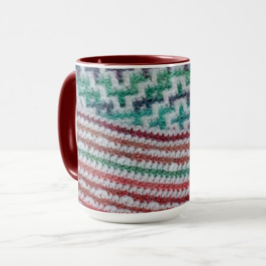 Mug Crochet multicolore Motifs marron et blanc (Devant gauche)