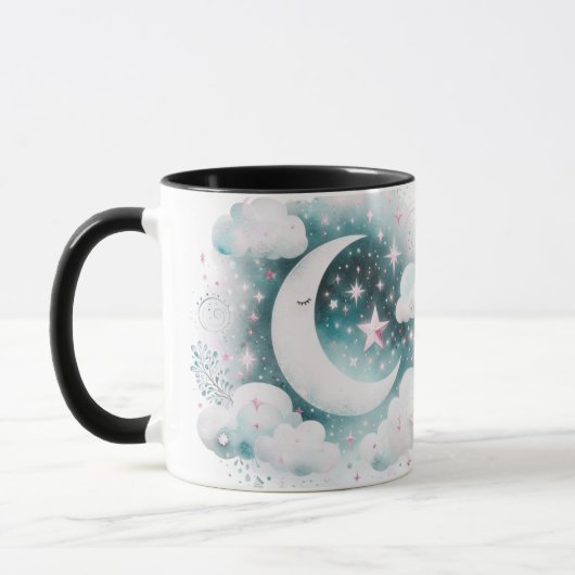 Mug Croissant de Lune Céleste Bleu et Blanc Bohème Mod (Gauche)