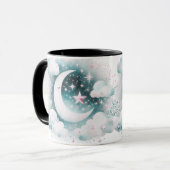 Mug Croissant de Lune Céleste Bleu et Blanc Bohème Mod (Devant gauche)
