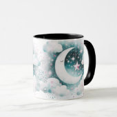 Mug Croissant de Lune Céleste Bleu et Blanc Bohème Mod (Devant droit)