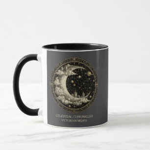 Mug Croissant de lune vintage avec nuages, rétro victo