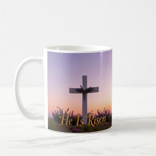 Mug Croix blanche minimaliste ornée de lavande