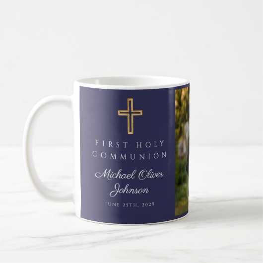 Mug Croix Bleue Religieux Boy First Communion Photo (Gauche)