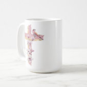 Mug Croix chrétienne avec magnolias roses (Devant gauche)