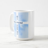 Mug Croix Chrétienne Bleue Lumière Bible Verse Guérir (Devant gauche)