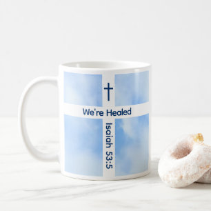 Mug Croix Chrétienne Bleue Lumière Bible Verse Guérir