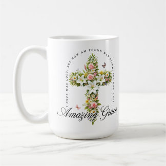 Mug Croix chrétienne florale Amazing Grace
