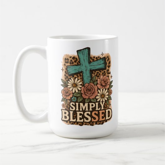 Mug Croix chrétienne simplement bénie Fleurs d'automne (Gauche)