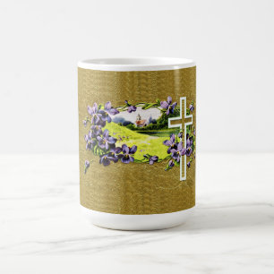 Mug Croix chrétienne vintage de Pâques de feuille d'