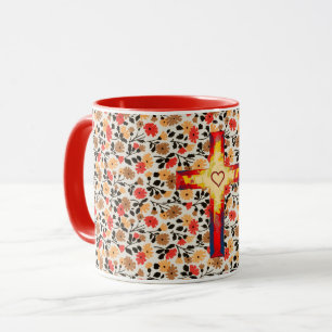 Mug Croix de la Foi vintage et coupe de coeurs