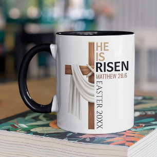 Mug Croix de Pâques vintage personnalisée Il est ressu