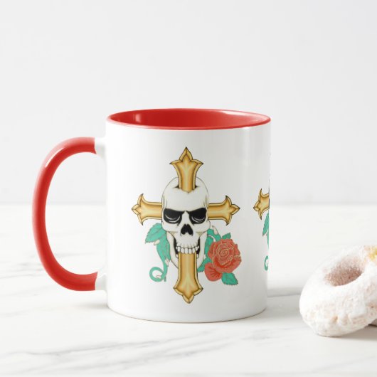 Mug Croix du crâne et Rose (Avec donut)