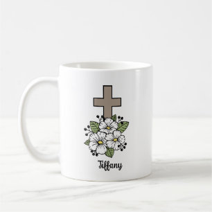 Mug Croix et fleurs personnalisées
