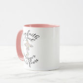 Mug Croix florale avec citation chrétienne (Devant gauche)