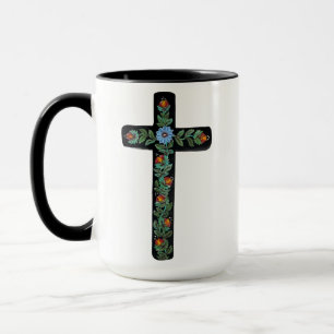 Mug Croix noire avec fleurs
