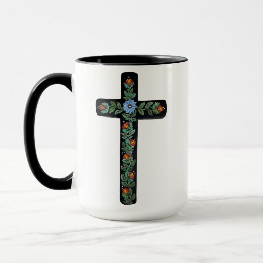 Mug Croix noire avec fleurs (Gauche)
