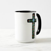 Mug Croix noire avec fleurs (Devant droit)