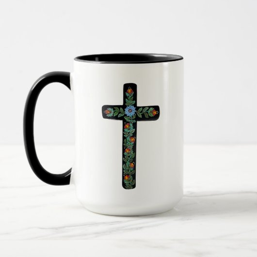 Mug Croix peinte à la Fleur bleue (Gauche)