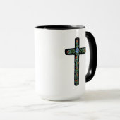 Mug Croix peinte à la Fleur bleue (Devant droit)