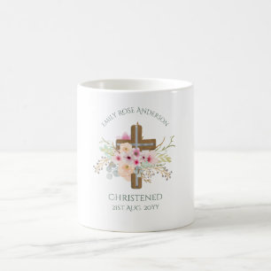 Mug Croix rose florale Bouquet Girl Baptême Christenin