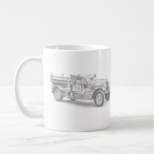 Mug croquis au crayon de camion de pompiers vintage de