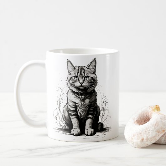 Mug Croquis au crayon de chat mignon (Avec donut)