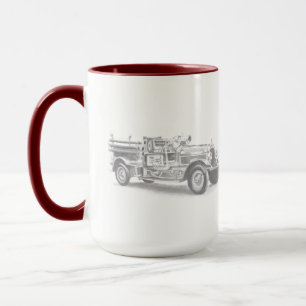 Mug croquis au crayon de vieux camion de pompiers dess