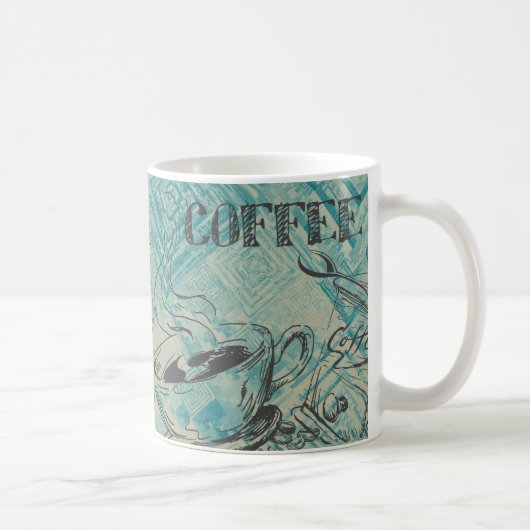 Mug Croquis d'art de café moderne bleu (Droite)