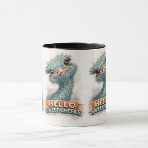 Mug Croquis de l'autruche bleue mignonne – « Hello Swe