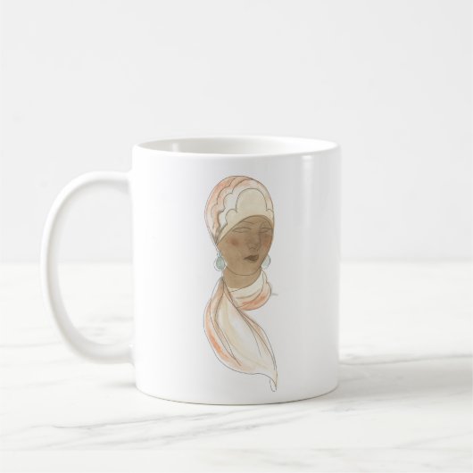Mug Croquis de mode Flapper - Femme avec Écharpe (Gauche)