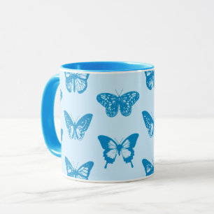 Mug Croquis de papillon, bleu cérusé et bleu ciel
