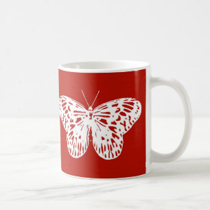 Mug Croquis de papillon, rouge profond et blanc