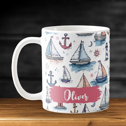 Mug Croquis de rêve des bateaux à voile Ancres et phar