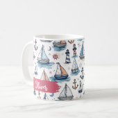 Mug Croquis de rêve des bateaux à voile Ancres et phar (Devant gauche)