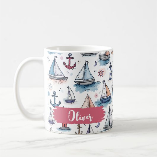 Mug Croquis de rêve des bateaux à voile Ancres et phar (Gauche)