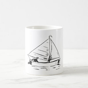 Mug Croquis de voilier nautique encre blanche océan