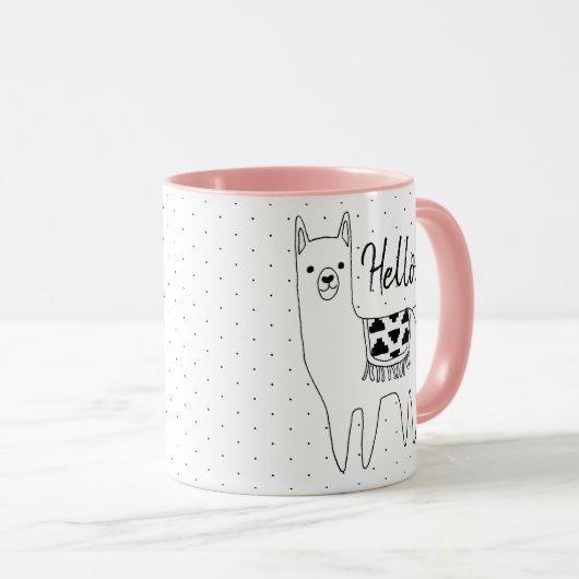 Mug Croquis Llama tendance et points noirs Bonjour (Devant droit)