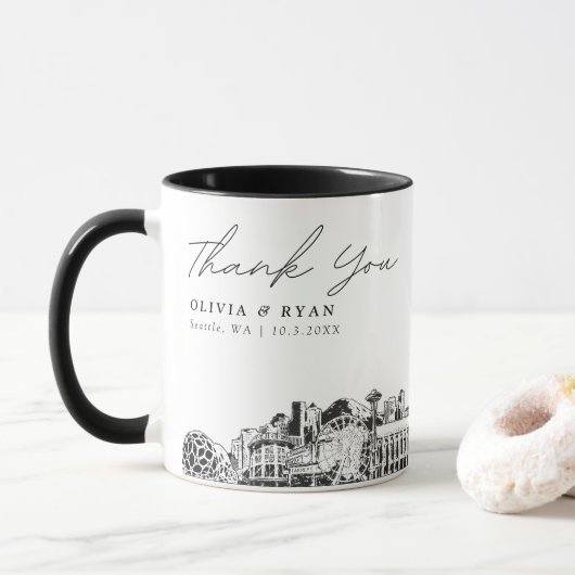 Mug Croquis Seattle Mariage simple personnalisé café M (Avec donut)