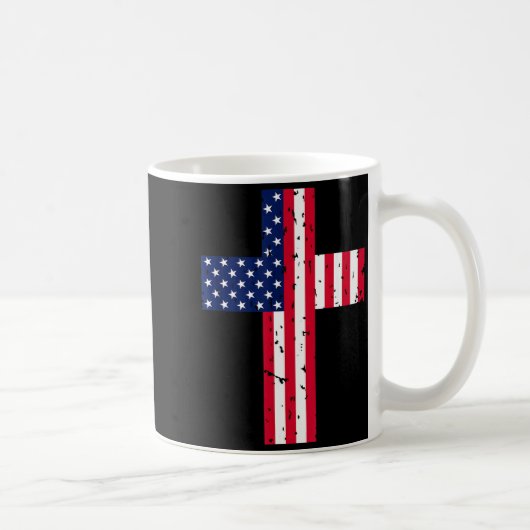 Mug Cross Usa Flag Christian Religious Us America Fait (Droite)