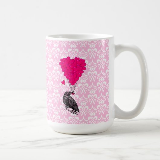 Mug Crow et coeur sur damas rose (Droite)