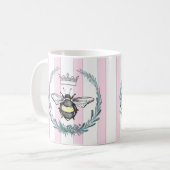 Mug Crown Bee en Couronne | Rayures Roses et Blanches  (Devant gauche)