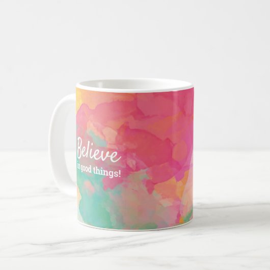 Mug Croyez en les bonnes choses Citer l'aquarelle joye (Devant gauche)