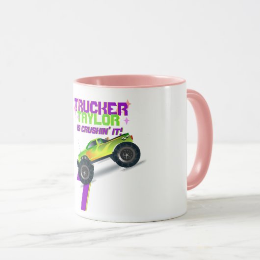Mug Crusher It MONSTER TRUCK ROSE NOM D'ÂGE Anniversai (Devant droit)