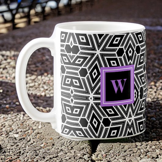 Mug Cube blanc gris noir avec Monogramme violet