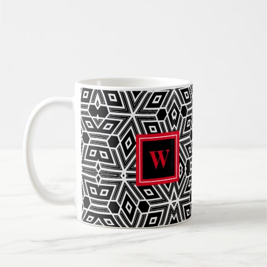 Mug Cubisme noir gris blanc Neo Geo avec Monogramme ro (Gauche)