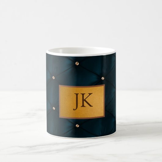 Mug Cuir vert élégant, Diamants, Monogramme (Centre)