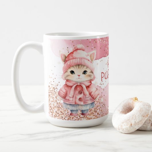 Mug Cuisine Aquarelle Kitty Chat Chat Hiver (Avec donut)