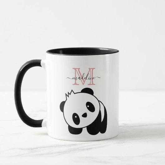 Mug Cuisine Blanc Noir Panda Moderne Rose Monogramme M (Gauche)